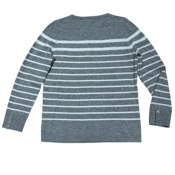 Talbots Sz M Sweater Gray Striped Cashmere Classic Preppy Office Casual Luxury - Picture 2 of 4